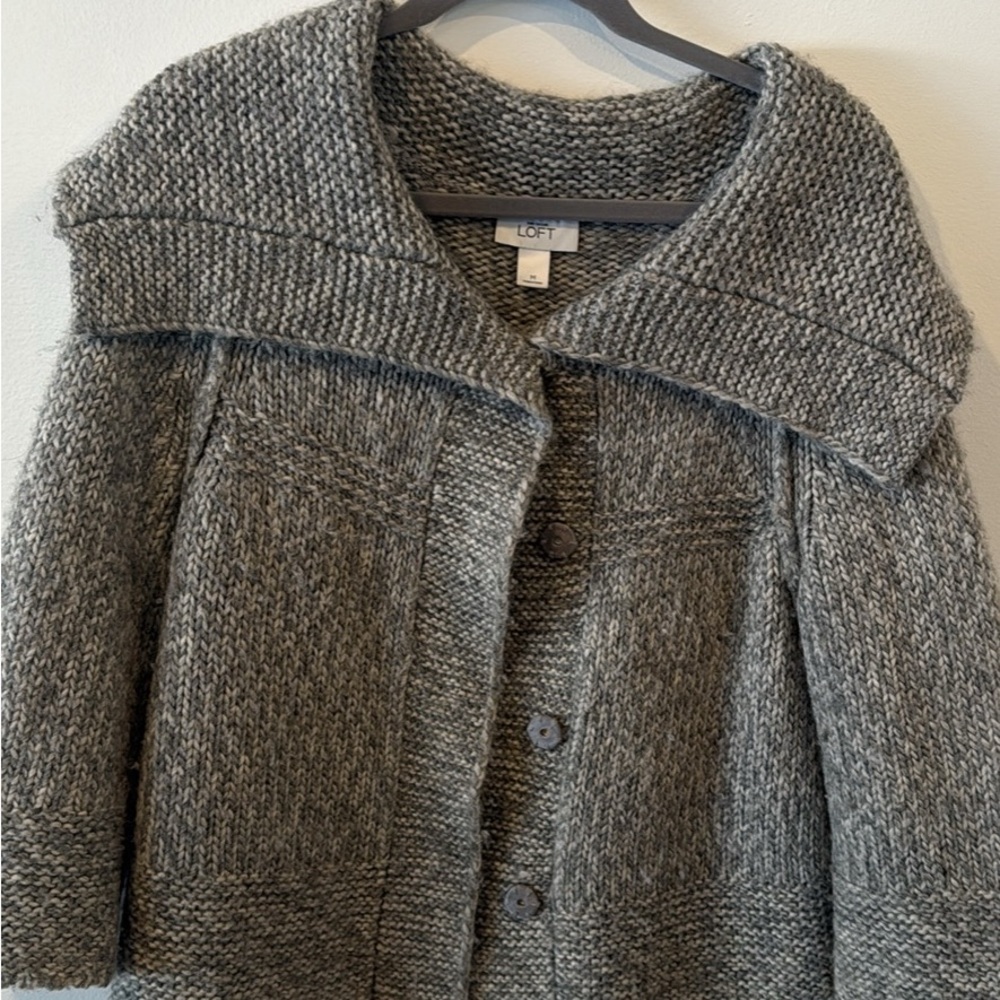 LOFT Gray Knit Cardigan Sweater